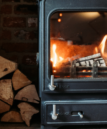 wood burner with fire
